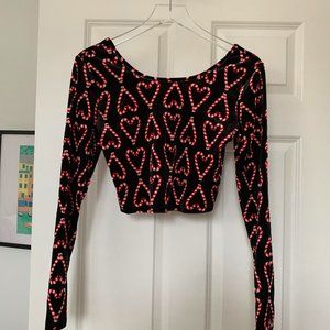 NWT velvet candy cane heart Christmas crop top